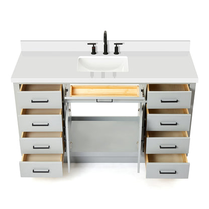 Isabella 60-Inch Grey bathroom vanity on white background – product photo 2
