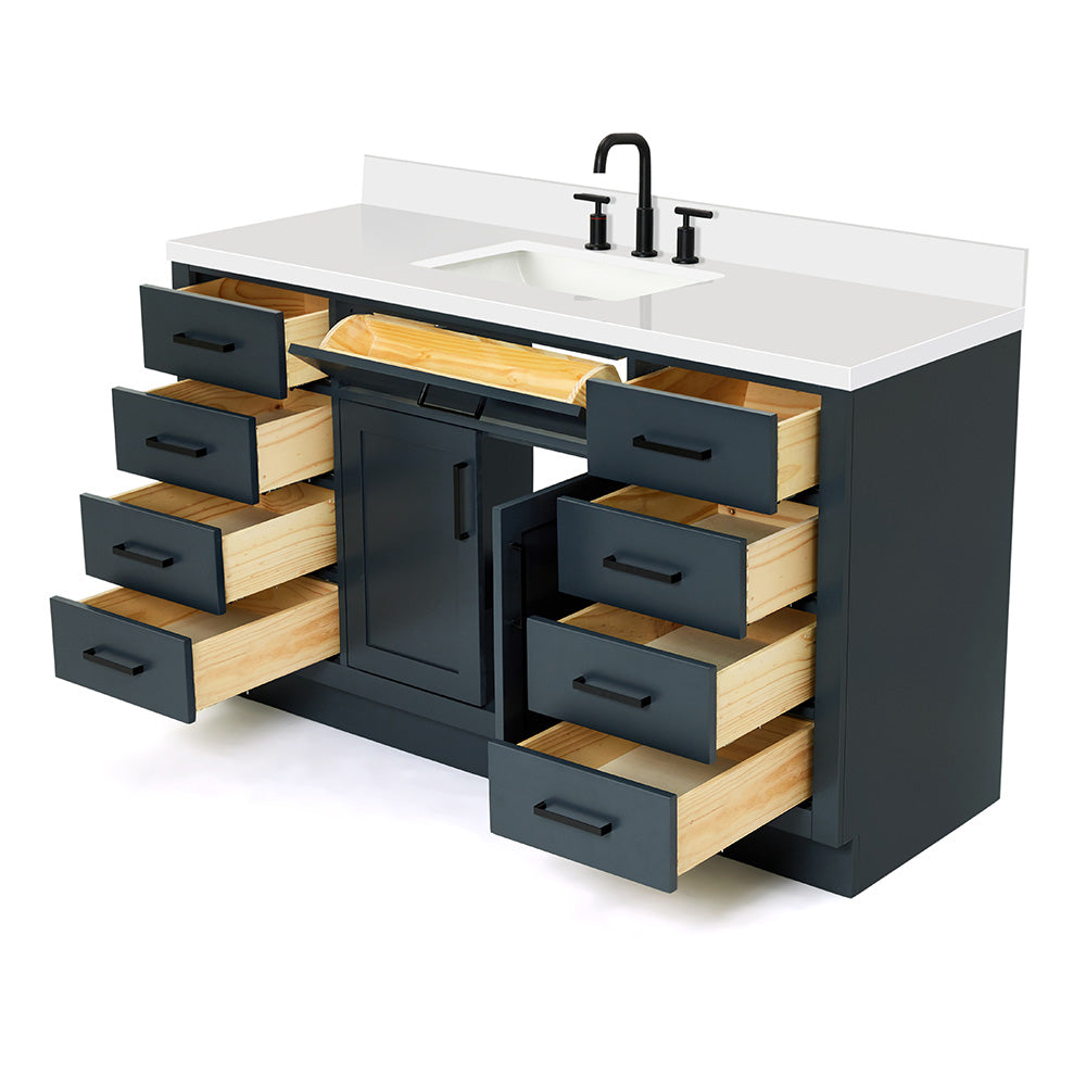 Isabella 60-Inch Midnight Blue bathroom vanity on white background – product photo 1