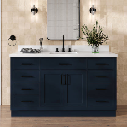 Isabella 60-Inch Midnight Blue bathroom vanity in styled bathroom setting