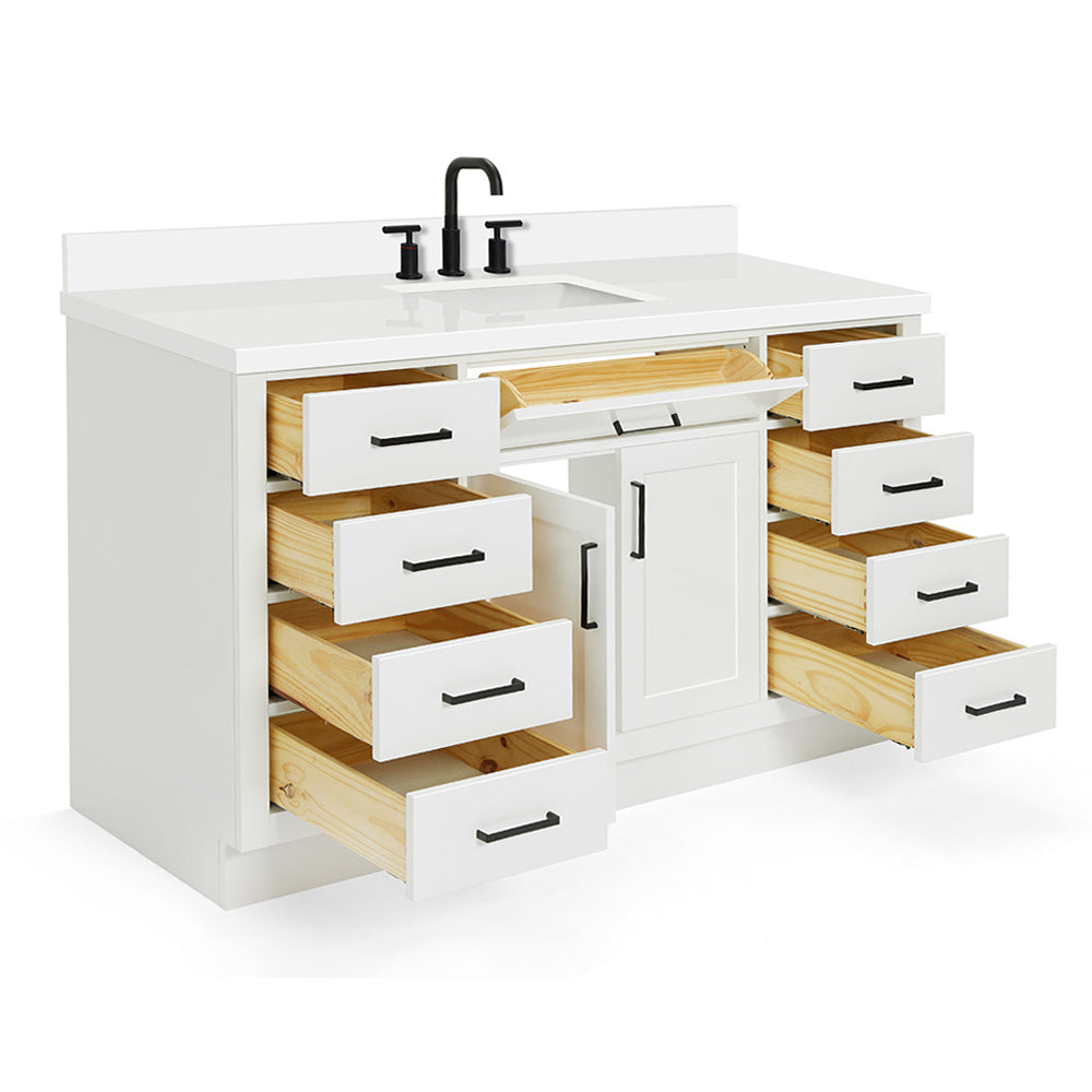 Isabella 60-Inch White bathroom vanity on white background – product photo 1