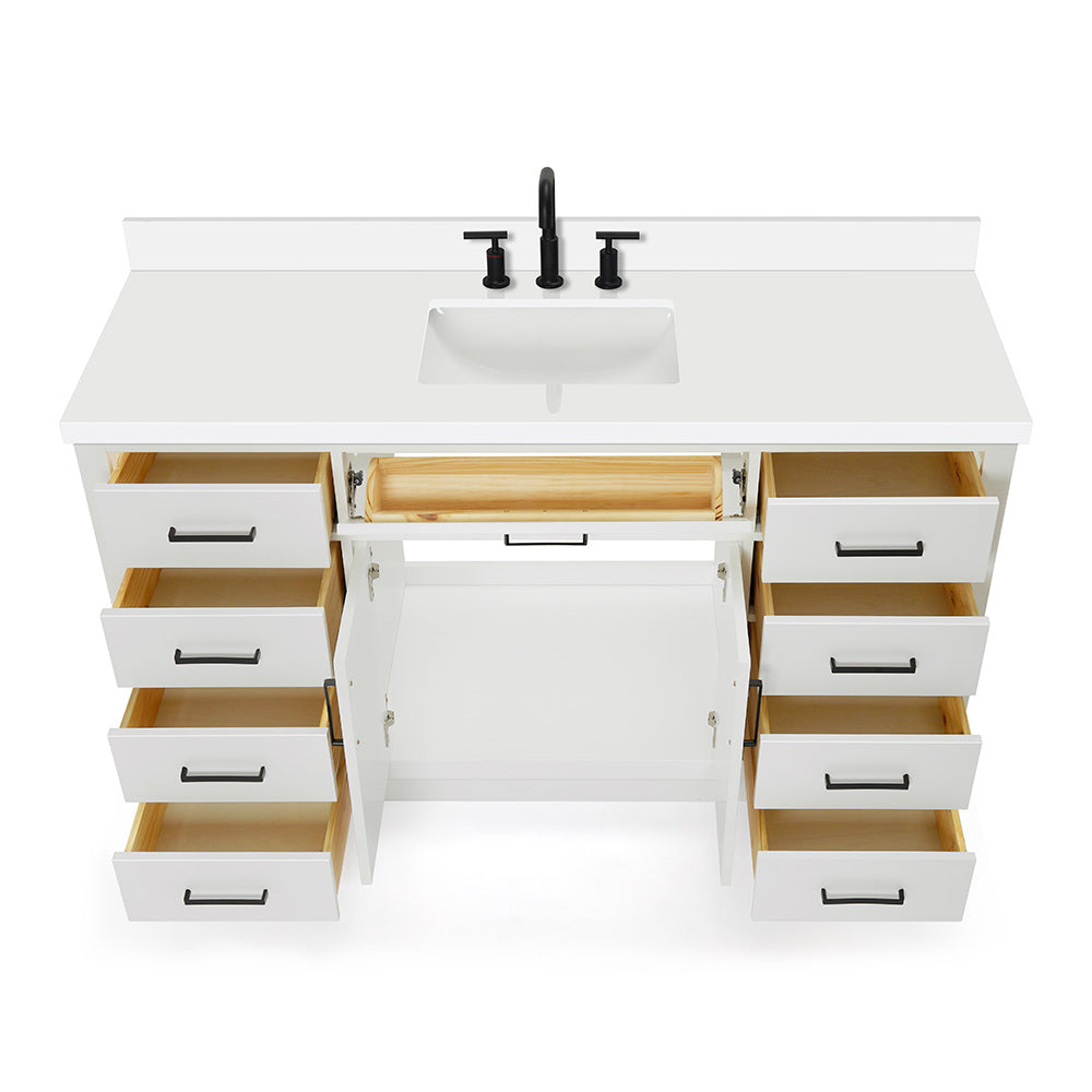 Isabella 60-Inch White bathroom vanity on white background – product photo 2