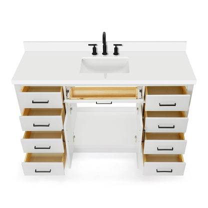 Isabella 60-Inch White bathroom vanity on white background – product photo 2