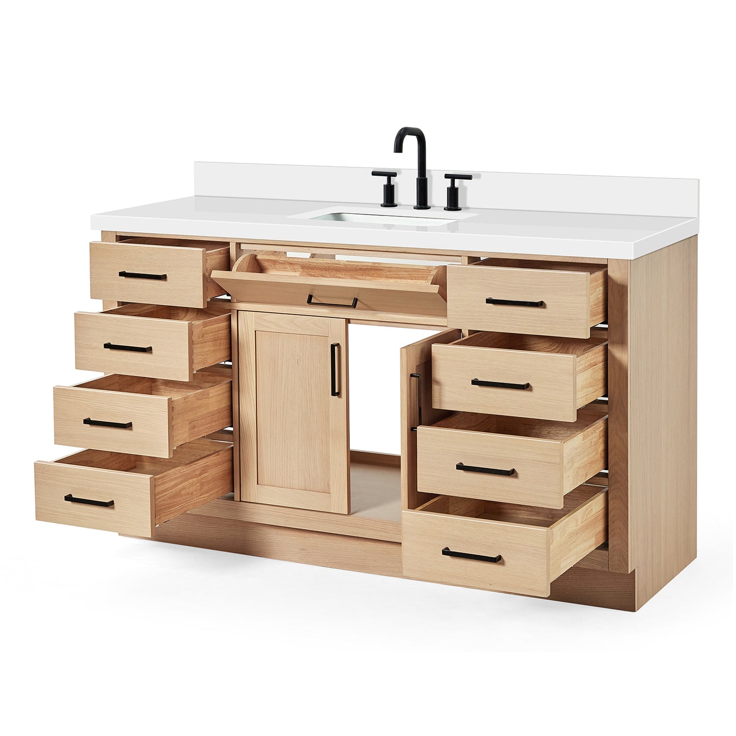 Isabella 60-Inch White Oak bathroom vanity on white background – product photo 1