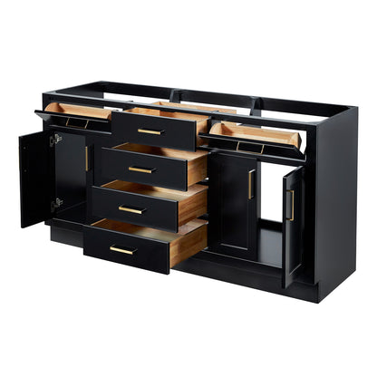 Isabella 66-inch Black base cabinet on white back ground side view open door