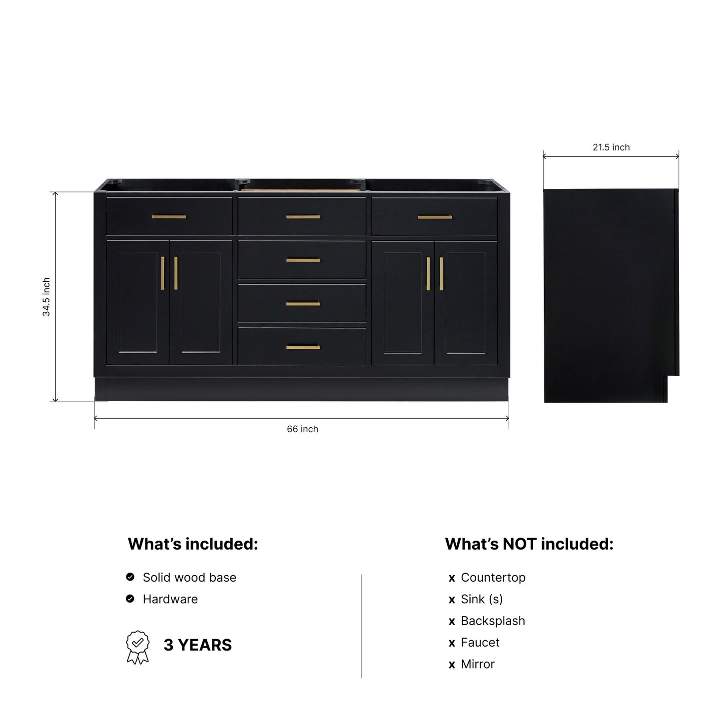 Isabella 66-inch Black base cabinet on dimensions