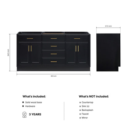 Isabella 66-inch Black base cabinet on dimensions