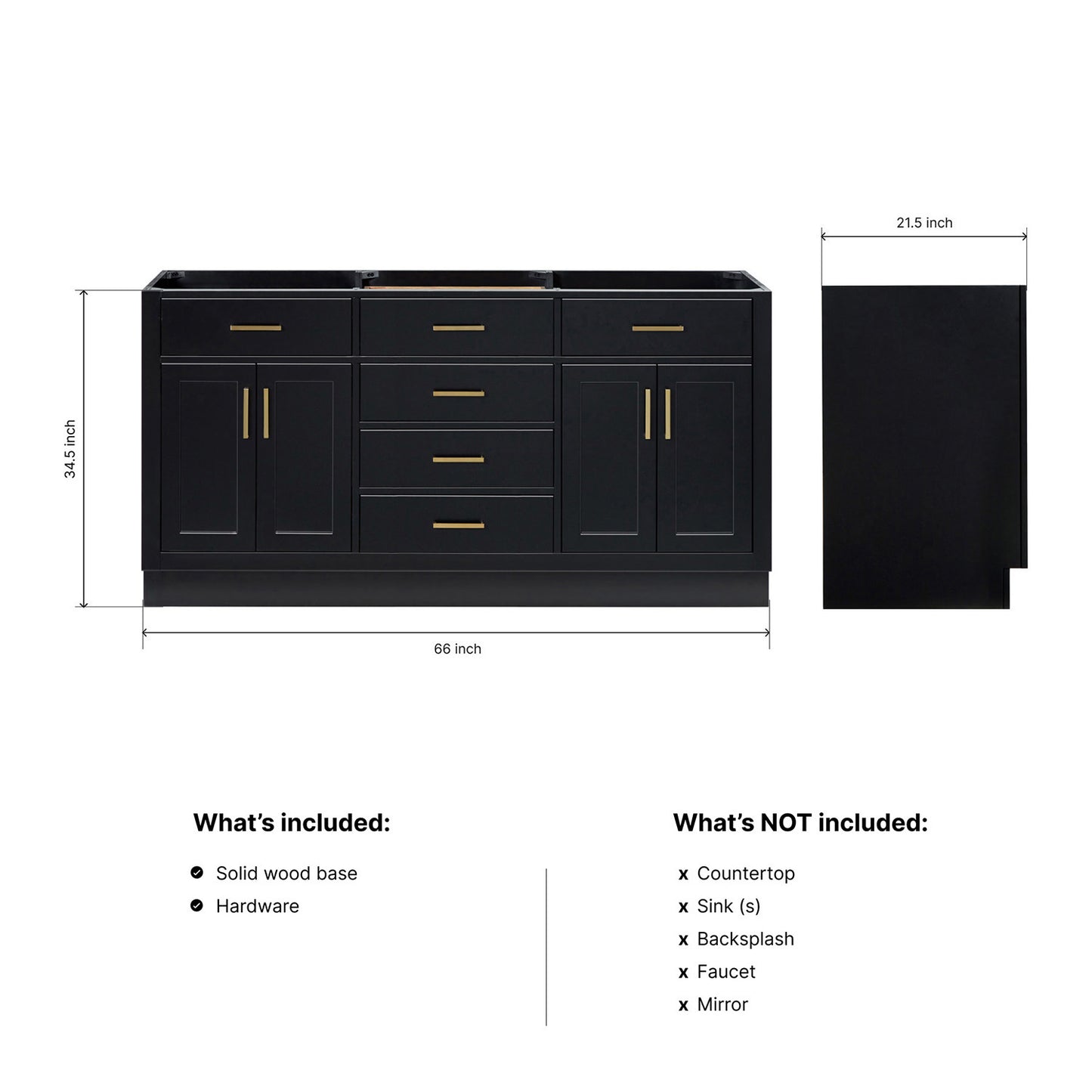 Isabella 66-inch Black base cabinet on dimensions