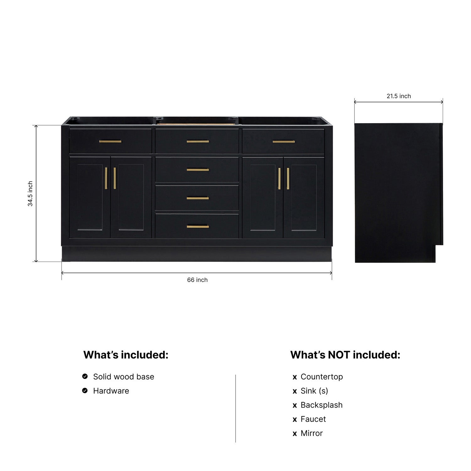 Isabella 66-inch Black base cabinet on dimensions