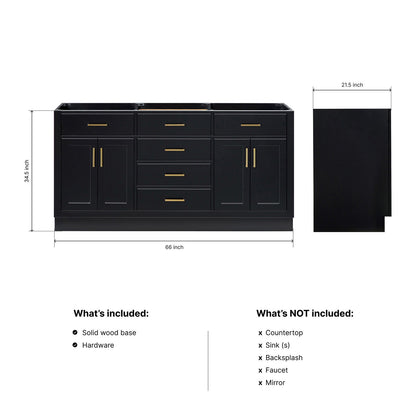 Isabella 66-inch Black base cabinet on dimensions