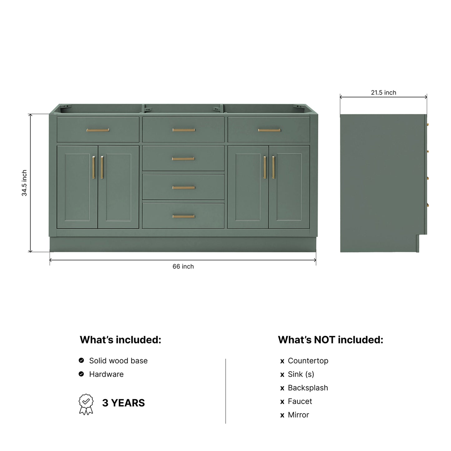 Isabella 66-inch Vintage Green base cabinet on dimensions