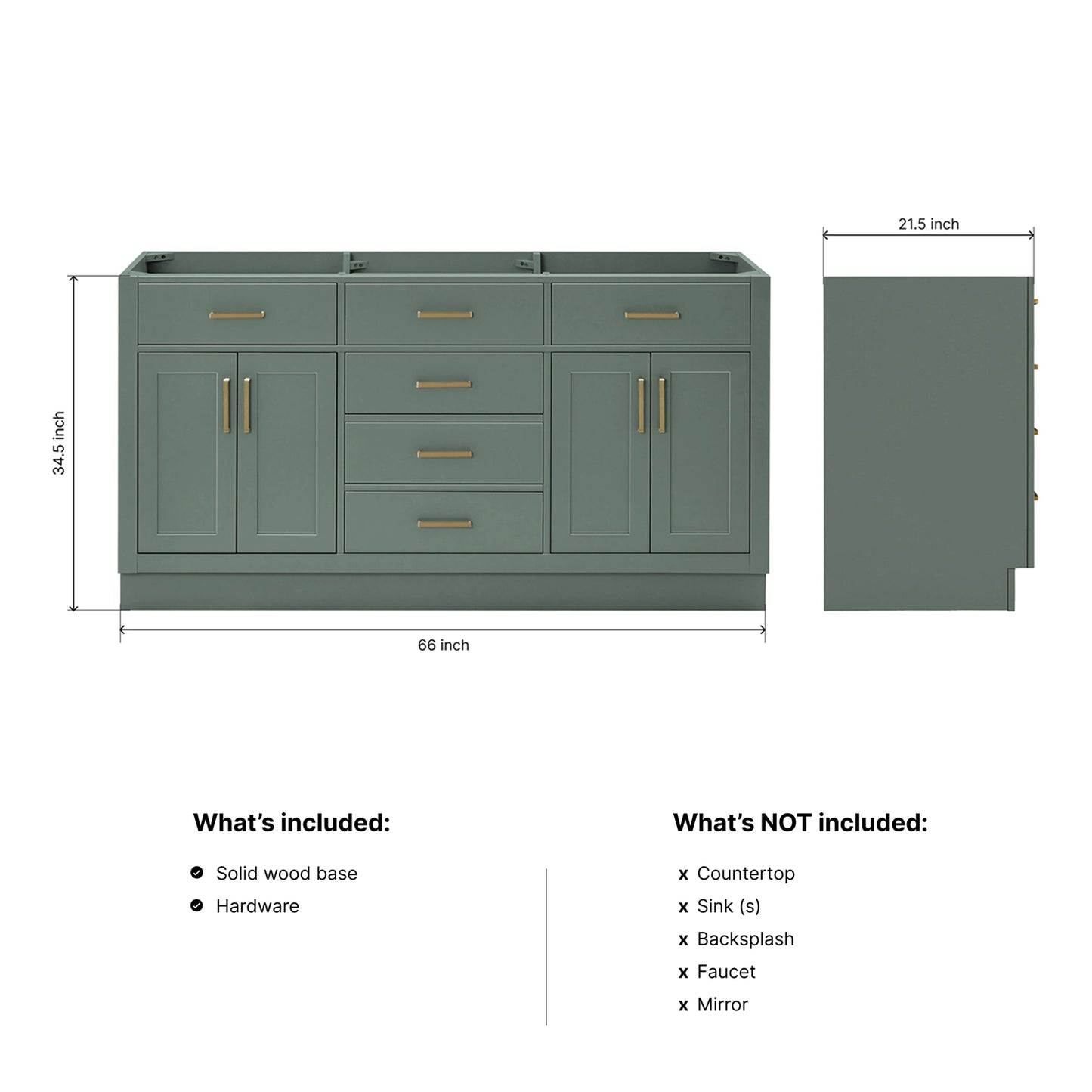 Isabella 66-inch Vintage Green base cabinet on dimensions