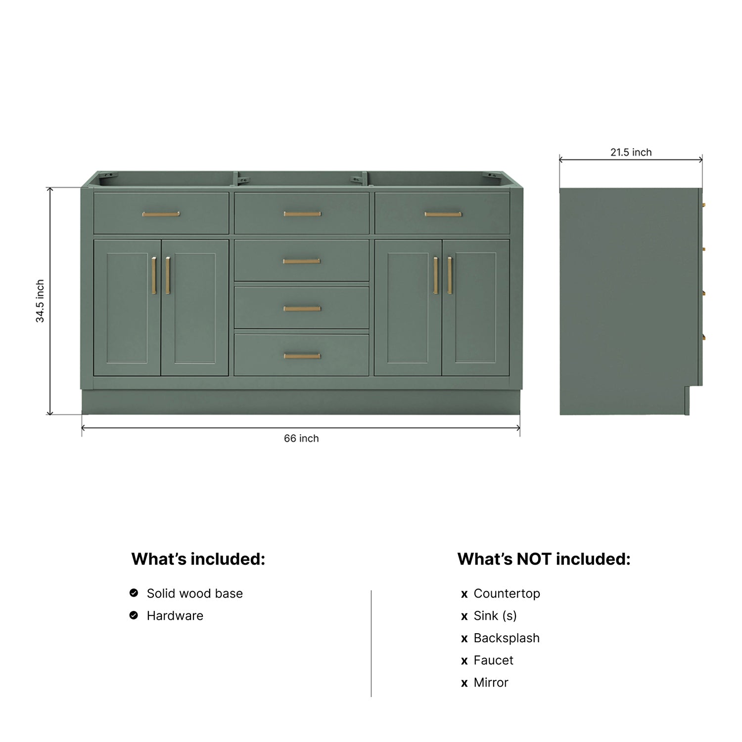 Isabella 66-inch Vintage Green base cabinet on dimensions