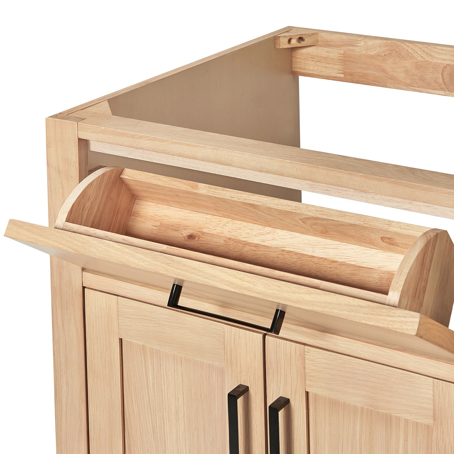 Isabella 66-inch Natural Oak base cabinet on white back ground top down