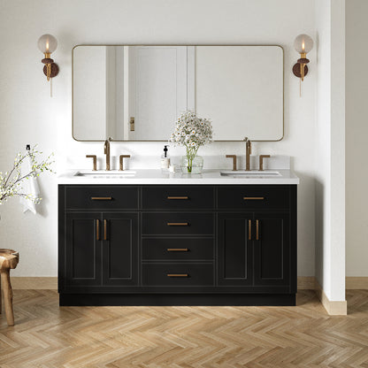 Isabella 66-Inch Black bathroom vanity in styled bathroom setting