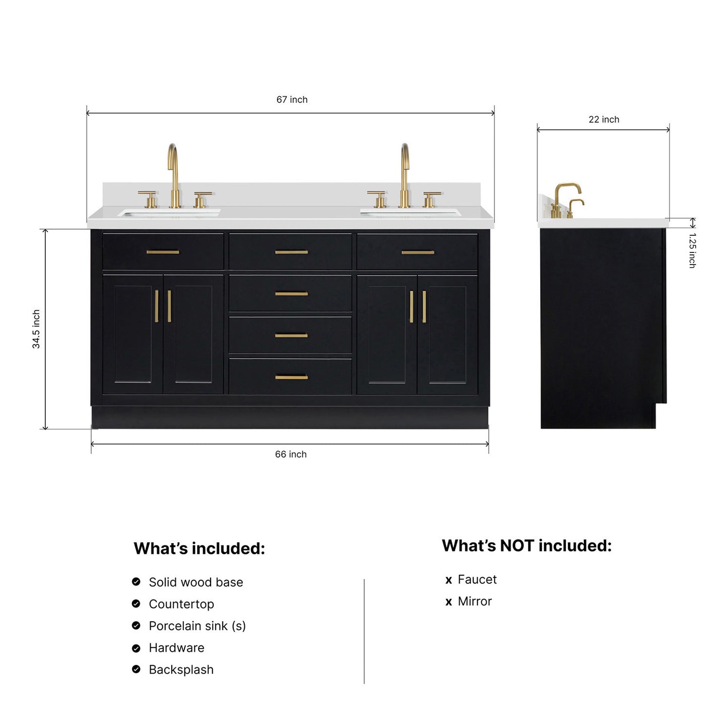 Isabella 66-Inch Black bathroom vanity dimensions