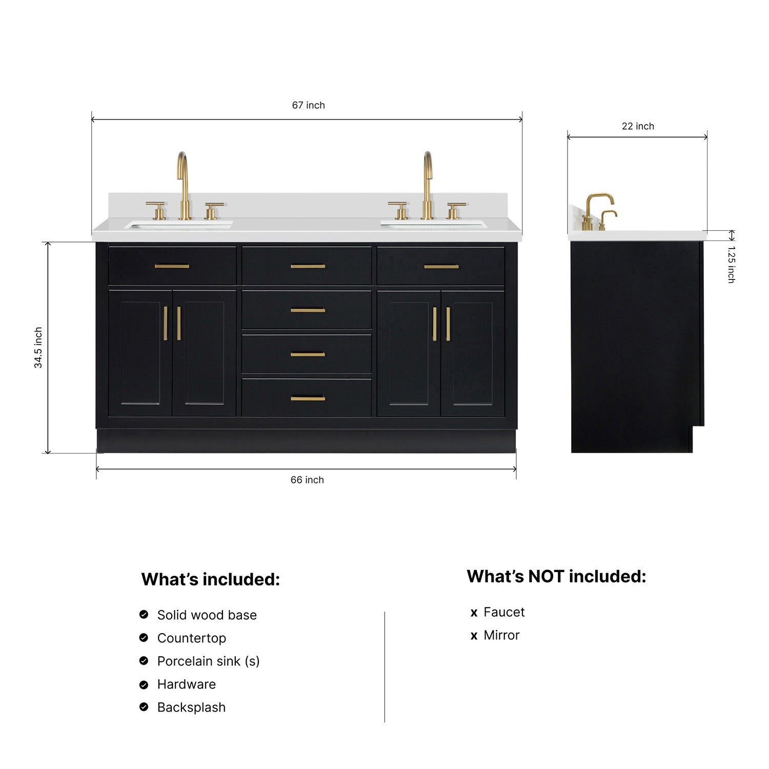 Isabella 66-Inch Black bathroom vanity dimensions