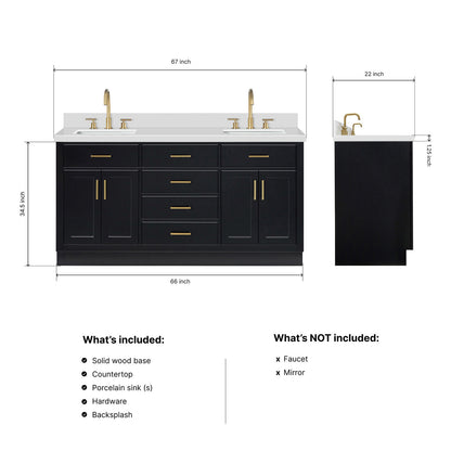 Isabella 66-Inch Black bathroom vanity dimensions