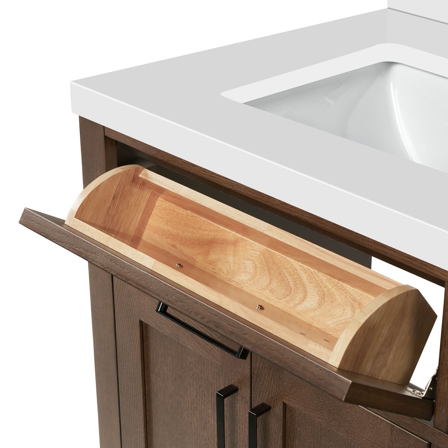 Isabella 66-Inch Brown Oak bathroom vanity on white background – product photo 8