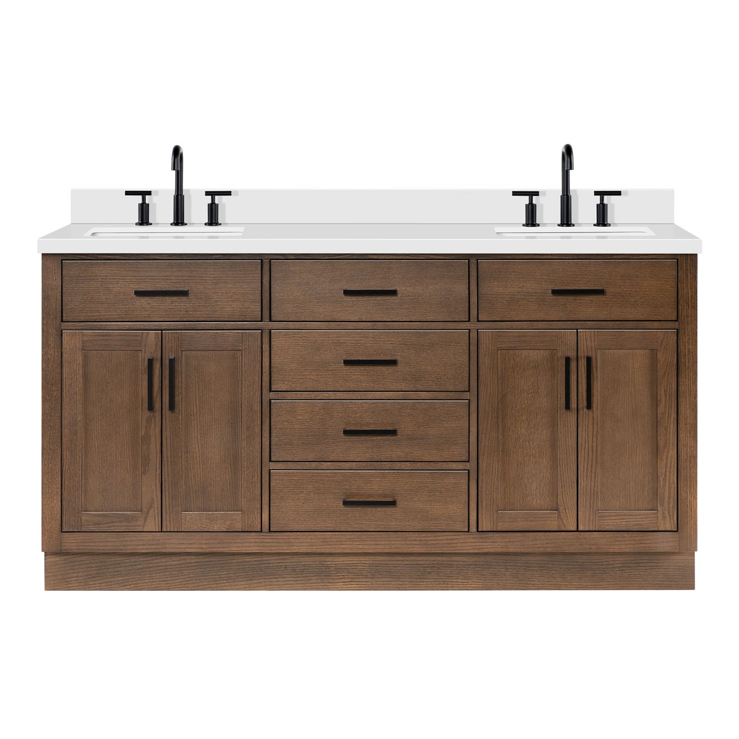 Isabella 66-Inch Brown Oak bathroom vanity on white background – product photo 3