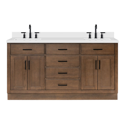 Isabella 66-Inch Brown Oak bathroom vanity on white background – product photo 3