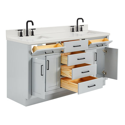 Isabella 66-Inch Grey bathroom vanity on white background – product photo 1