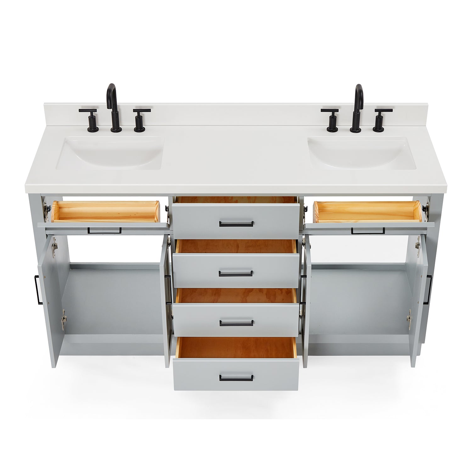 Isabella 66-Inch Grey bathroom vanity on white background – product photo 2
