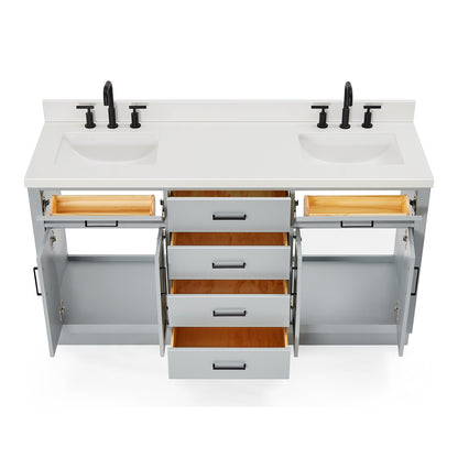 Isabella 66-Inch Grey bathroom vanity on white background – product photo 2