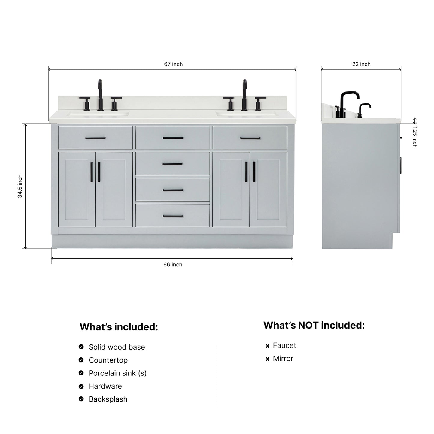 Isabella 66-Inch Grey bathroom vanity dimensions