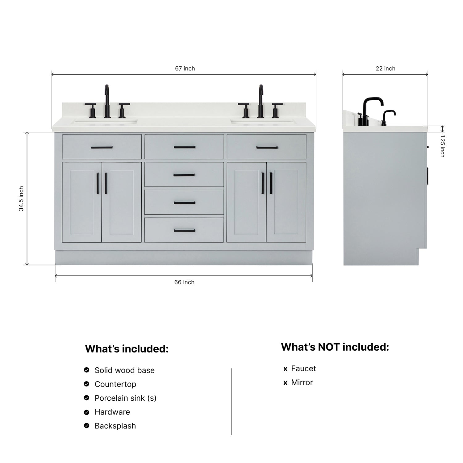 Isabella 66-Inch Grey bathroom vanity dimensions