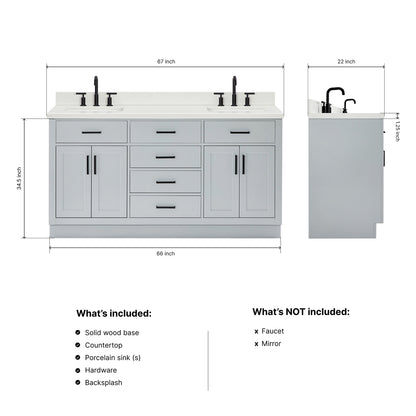 Isabella 66-Inch Grey bathroom vanity dimensions