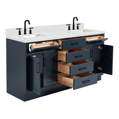 Isabella 66-Inch Midnight Blue bathroom vanity on white background – product photo 1