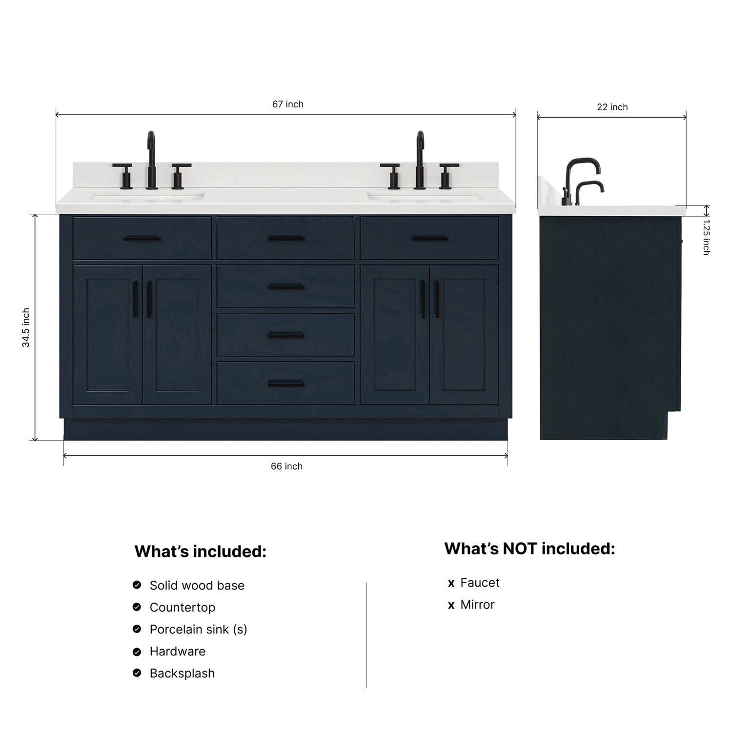 Isabella 66-Inch Midnight Blue bathroom vanity dimensions