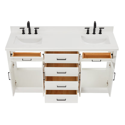 Isabella 66-Inch White bathroom vanity on white background – product photo 2