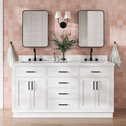 Isabella 66-Inch White bathroom vanity in styled bathroom setting