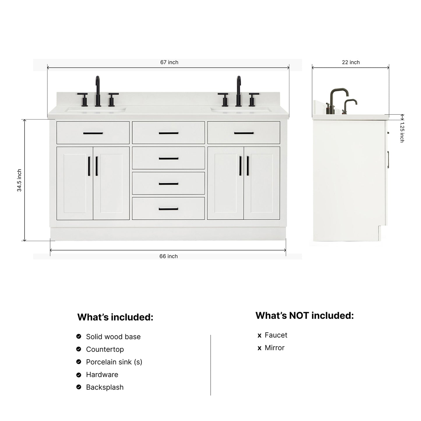Isabella 66-Inch White bathroom vanity dimensions