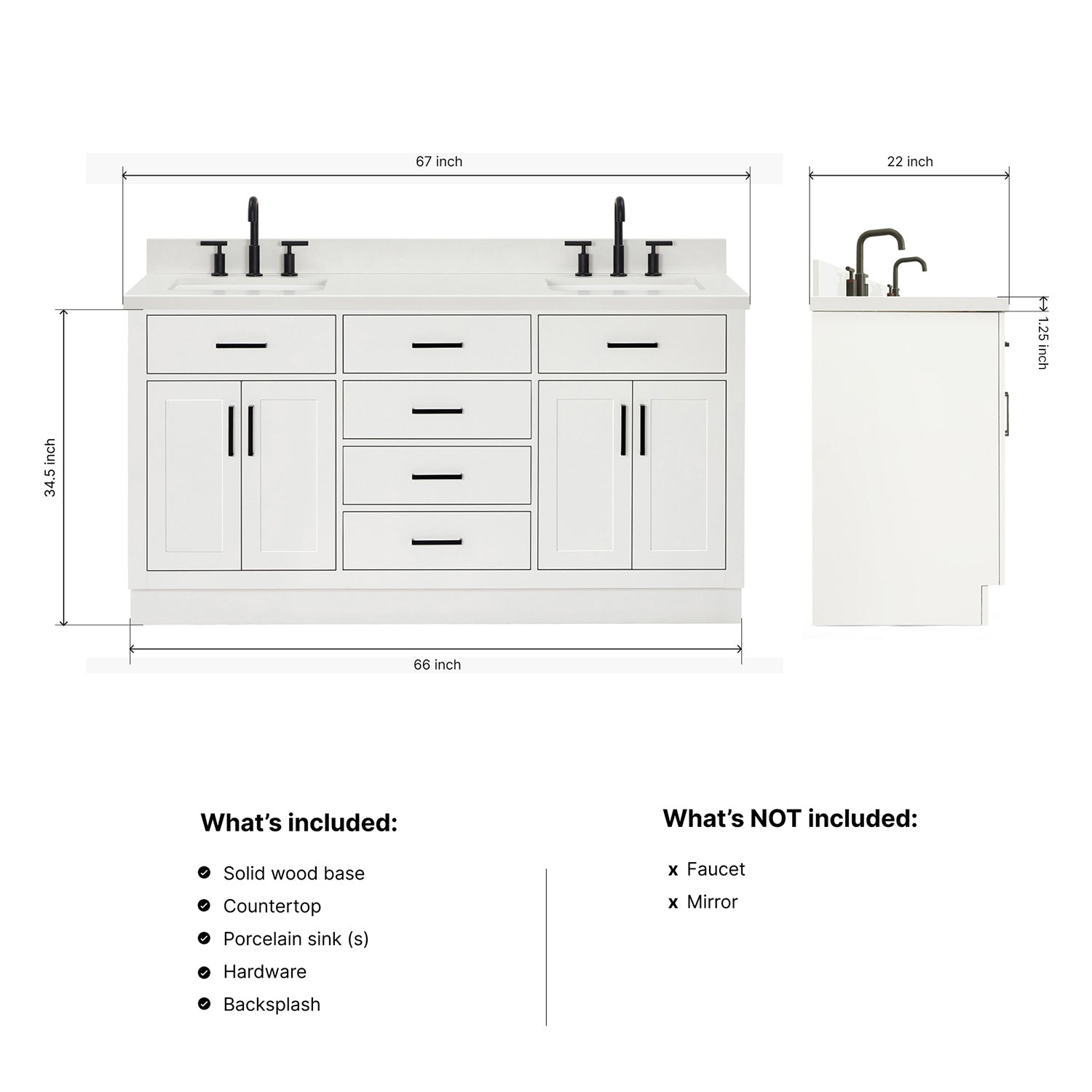 Isabella 66-Inch White bathroom vanity dimensions
