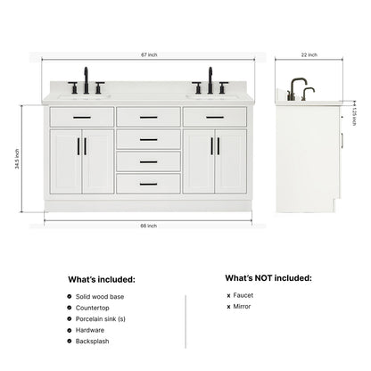 Isabella 66-Inch White bathroom vanity dimensions