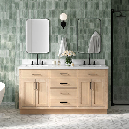 Isabella 66-Inch White Oak bathroom vanity in styled bathroom setting