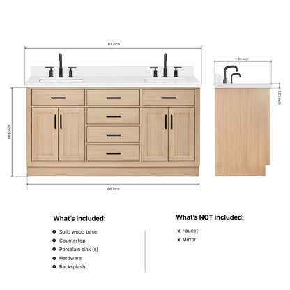Isabella 66-Inch White Oak bathroom vanity dimensions