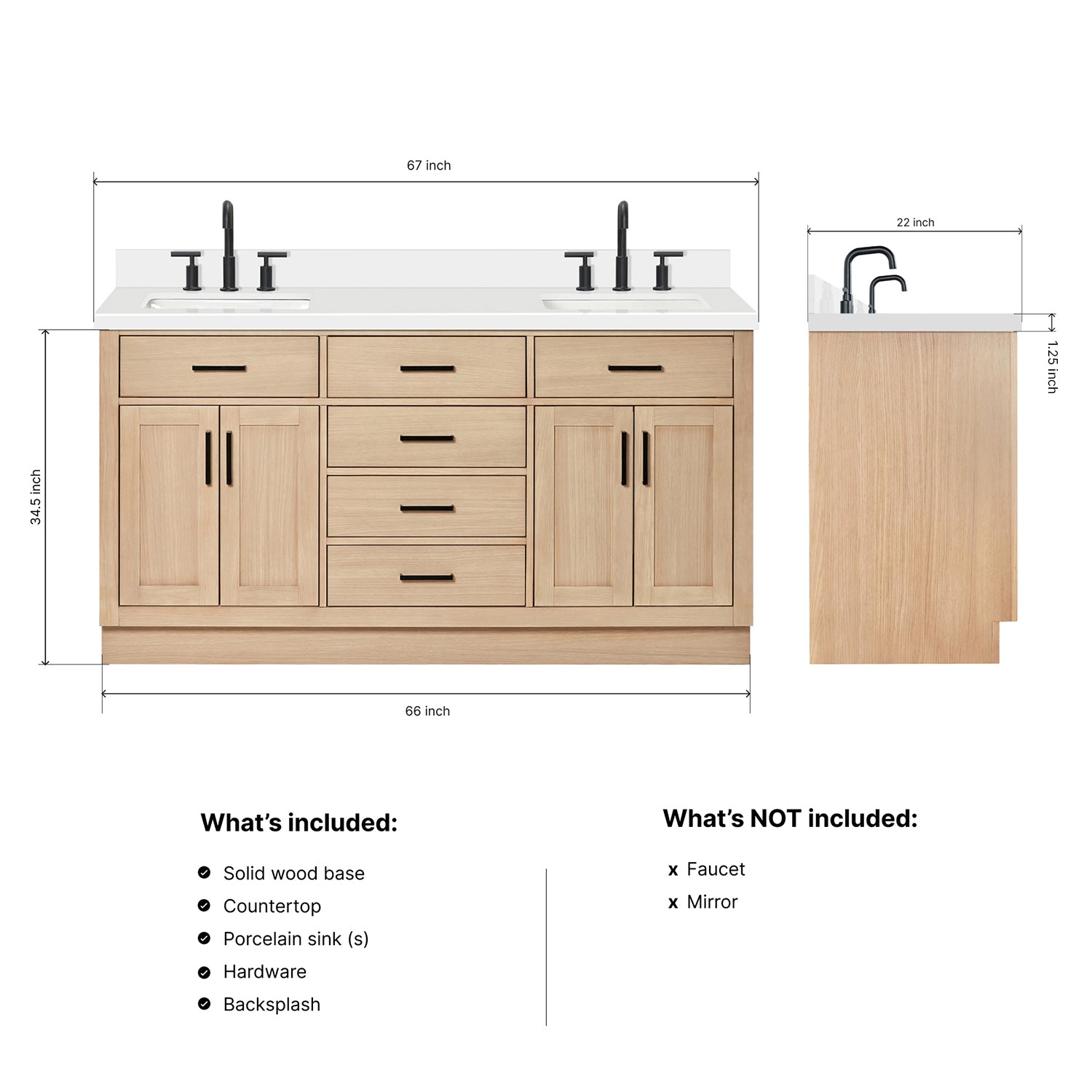 Isabella 66-Inch White Oak bathroom vanity dimensions