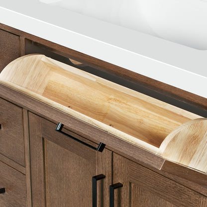 Isabella 66-Inch Brown Oak bathroom vanity on white background – product photo 5