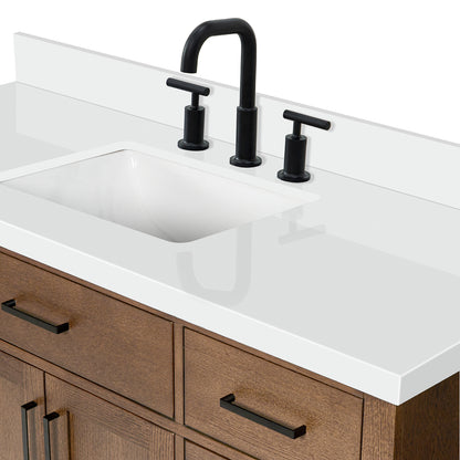 Isabella 66-Inch Brown Oak bathroom vanity on white background – product photo 13