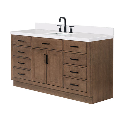 Isabella 66-Inch Brown Oak bathroom vanity on white background – product photo 4