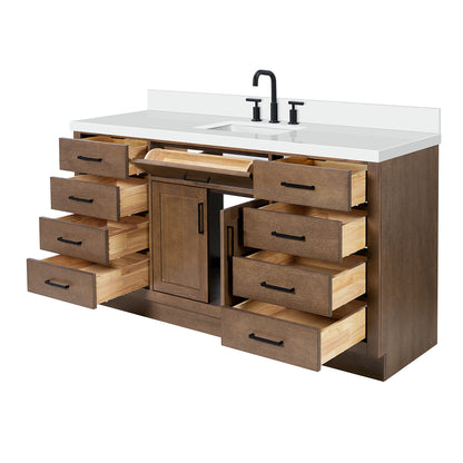 Isabella 66-Inch Brown Oak bathroom vanity on white background – product photo 6