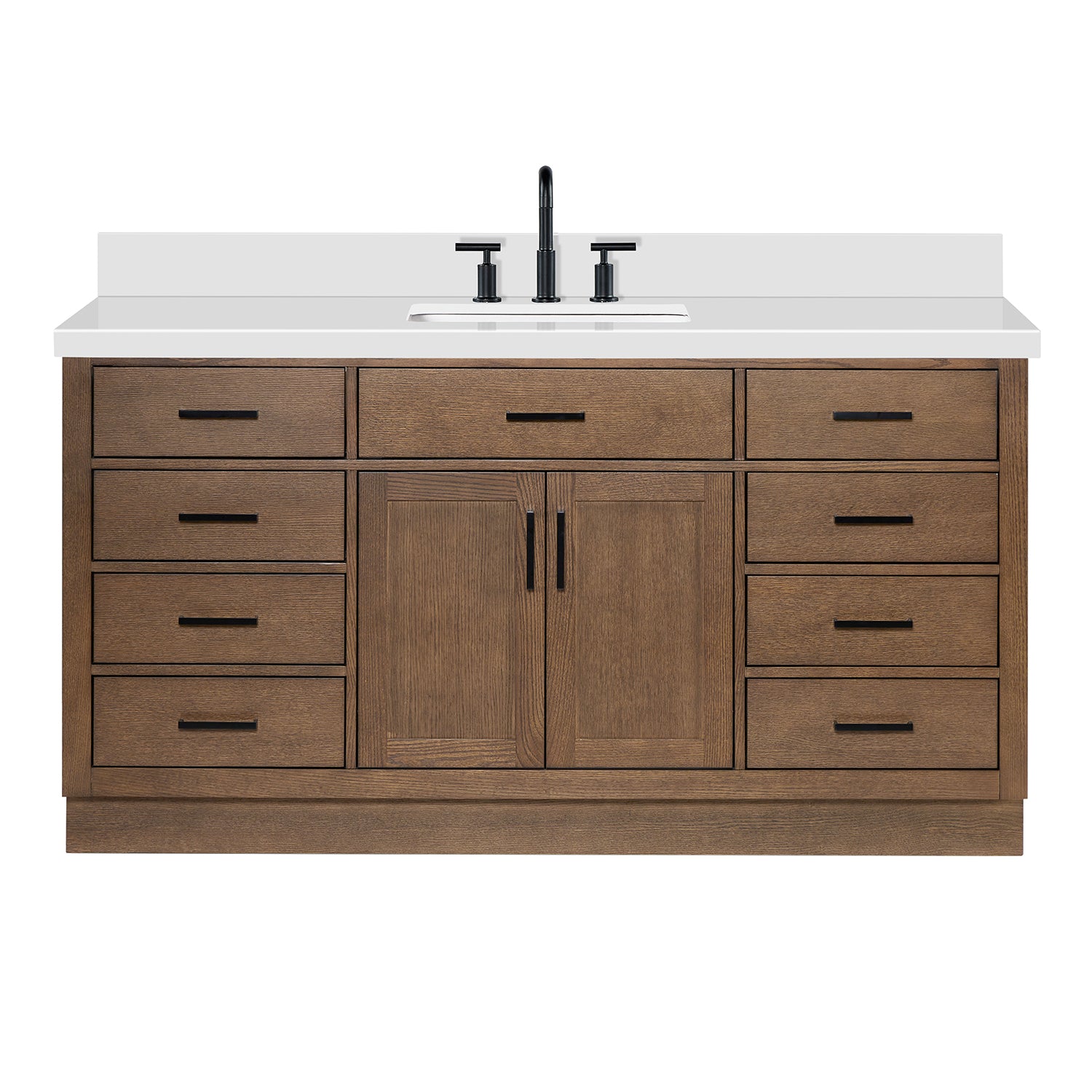 Isabella 66-Inch Brown Oak bathroom vanity on white background – product photo 3