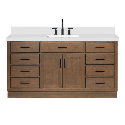 Isabella 66-Inch Brown Oak bathroom vanity on white background – product photo 3