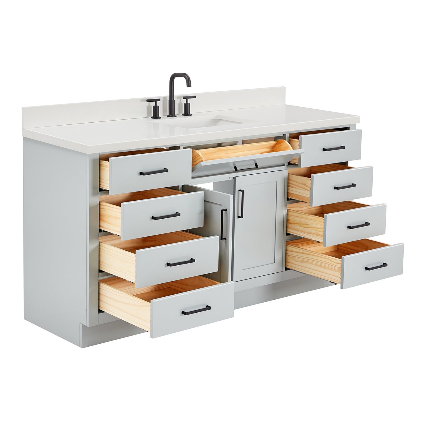 Isabella 66-Inch Grey bathroom vanity on white background – product photo 1