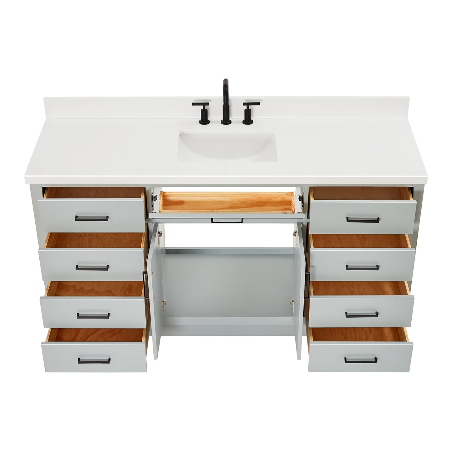 Isabella 66-Inch Grey bathroom vanity on white background – product photo 2