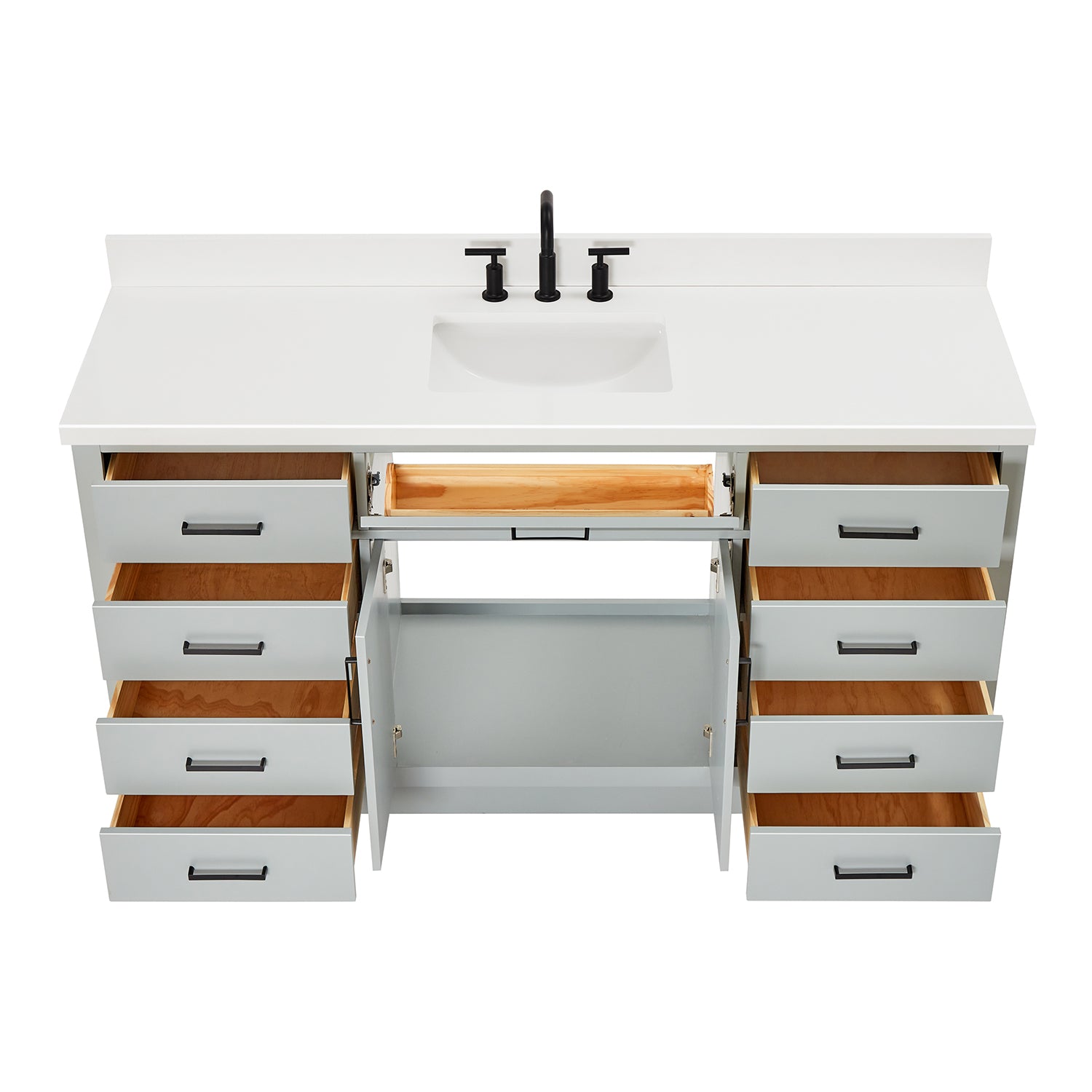 Isabella 66-Inch Grey bathroom vanity on white background – product photo 2