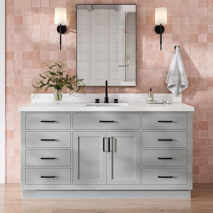 Isabella 66-Inch Grey bathroom vanity in styled bathroom setting